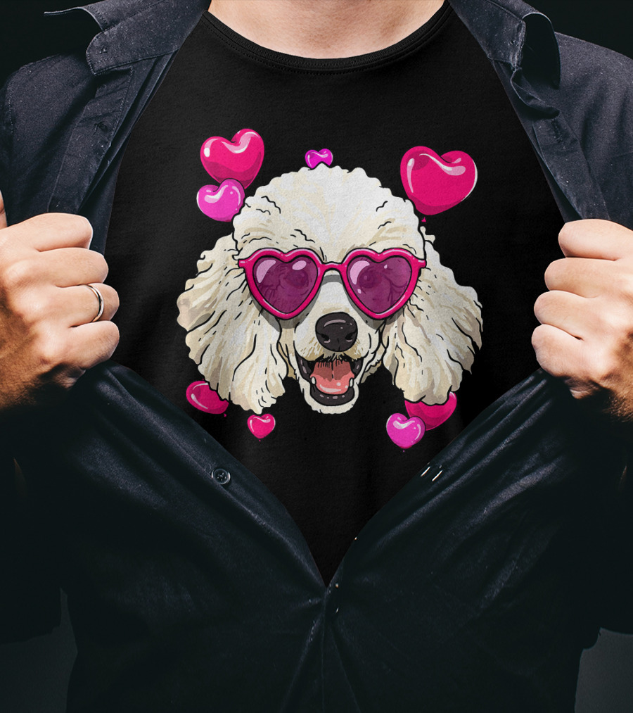 Poodle Valentines Day Heart Glasses Cute Dog T-Shirt