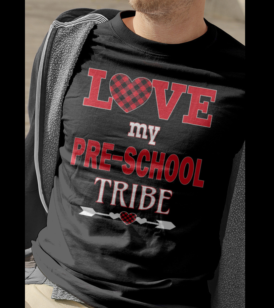 LOVE My Preschool Tribe Buffalo Plaid Heart Arrow T-Shirt