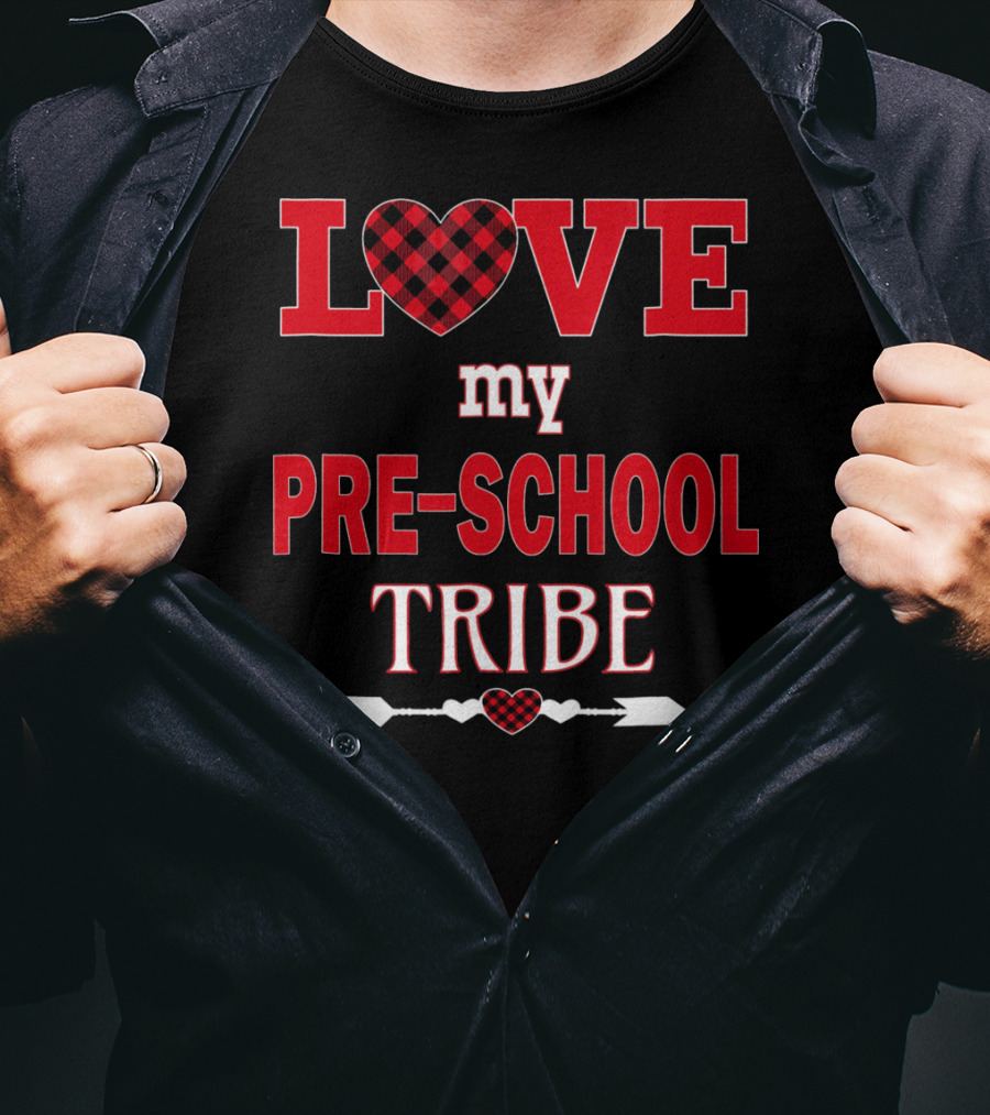 LOVE My Preschool Tribe Buffalo Plaid Heart Arrow T-Shirt