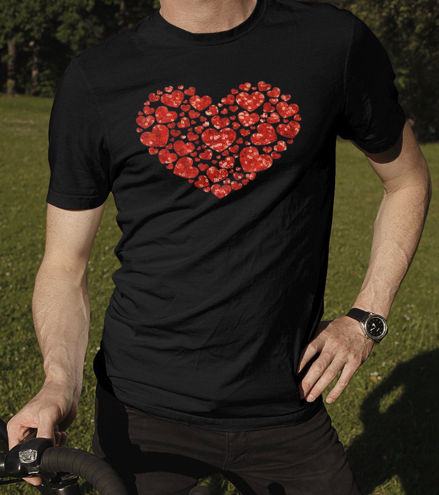Red Valentines Day Heart Pattern PRINT T-Shirt