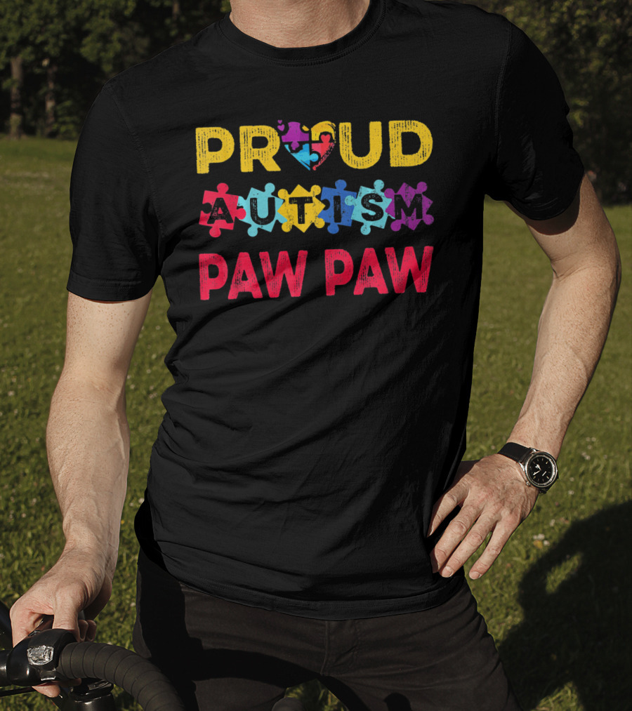 Proud Autism Paw Paw Valentine's Heart Puzzle T-Shirt