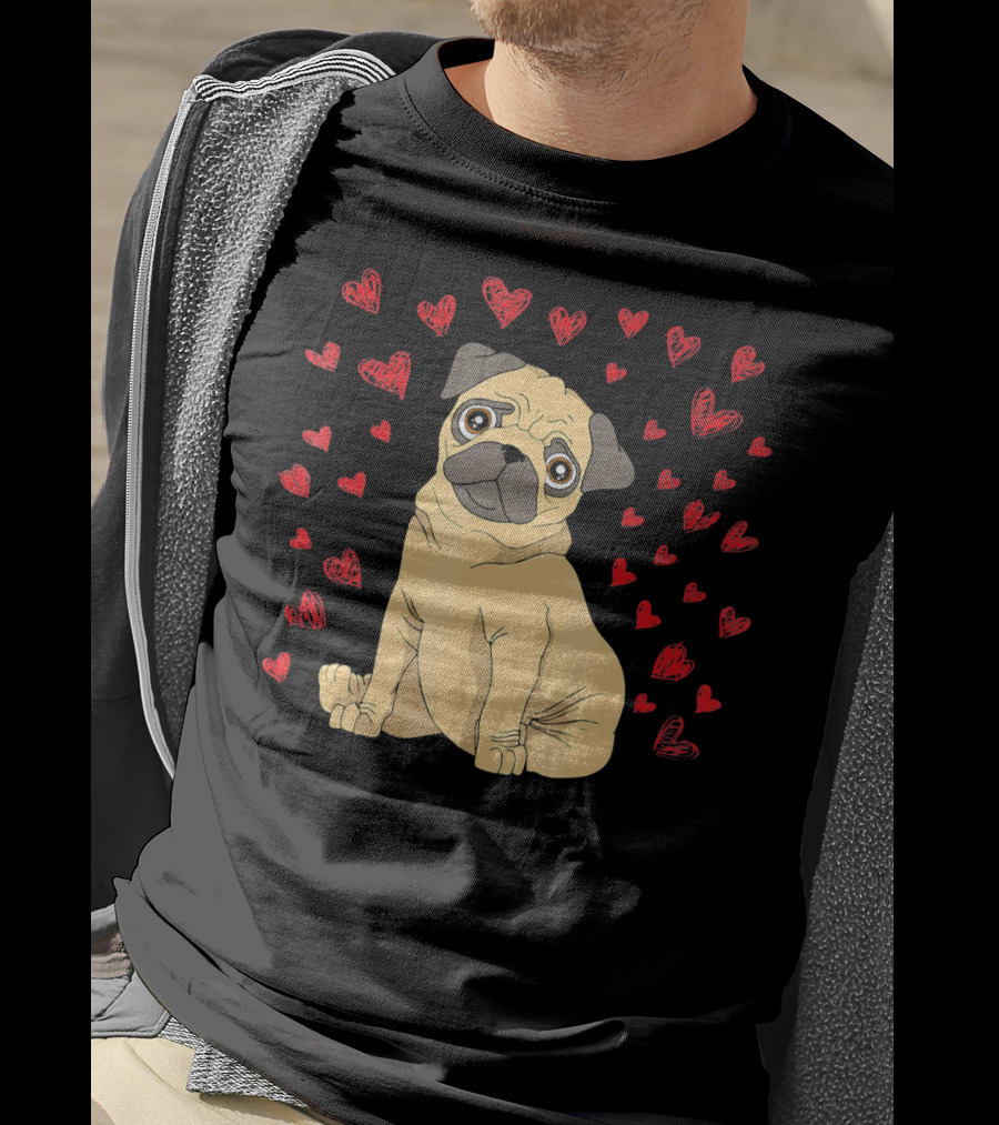 Pug Dog Lover Puppy Surrounded By Red Hearts T-Shirt