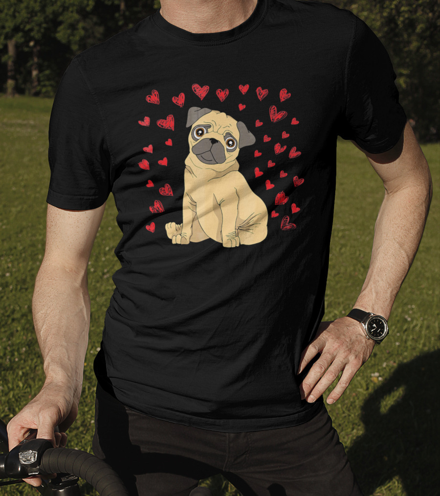 Pug Dog Lover Puppy Surrounded By Red Hearts T-Shirt