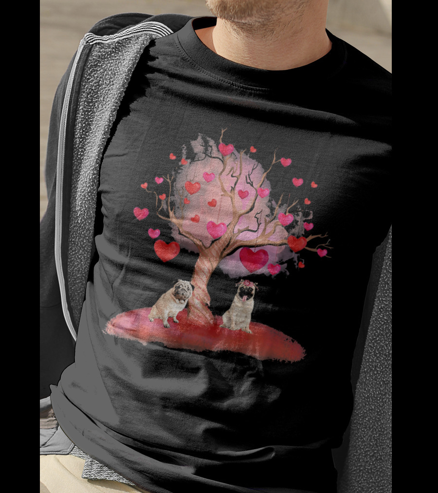 Pug Dog Heart Tree Valentine's Day Romance Bash T-Shirt