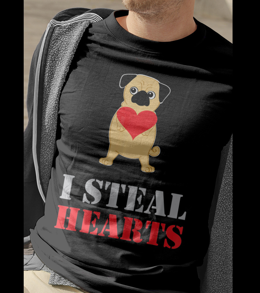 Pug Dog I Steal Hearts Valentine T-Shirt