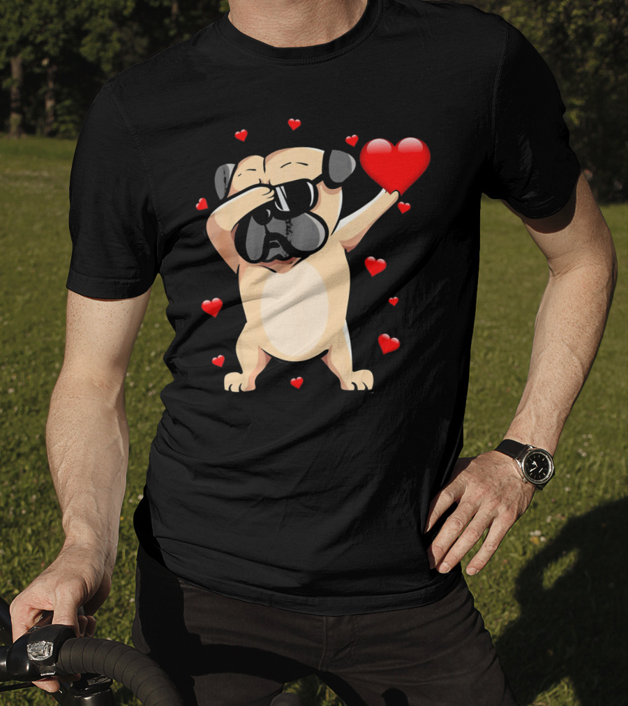 Pug Valentines Day Dabbing Love Dog With Hearts T-Shirt
