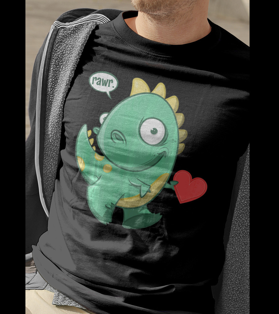 RAWR Dinosaur Holding Heart Valentines Day T-Shirt
