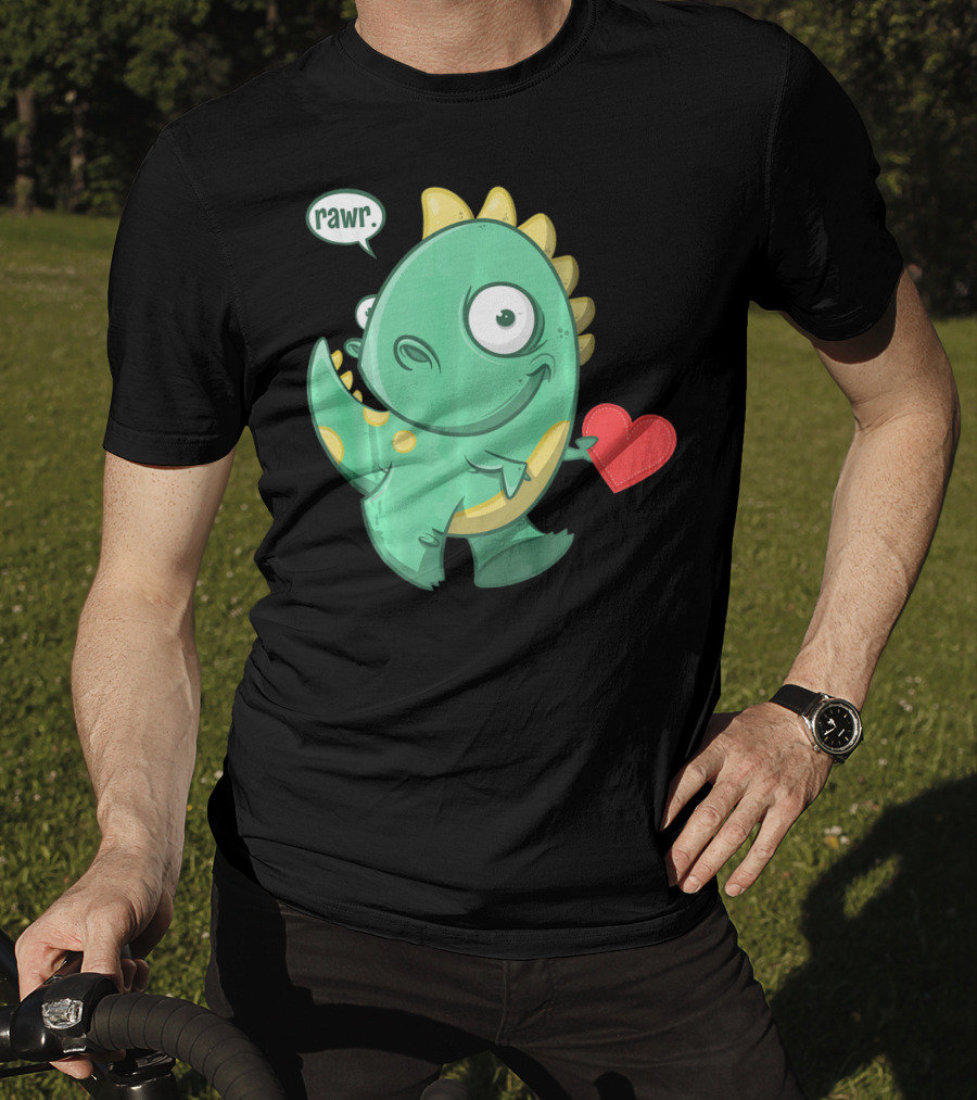 RAWR Dinosaur Holding Heart Valentines Day T-Shirt