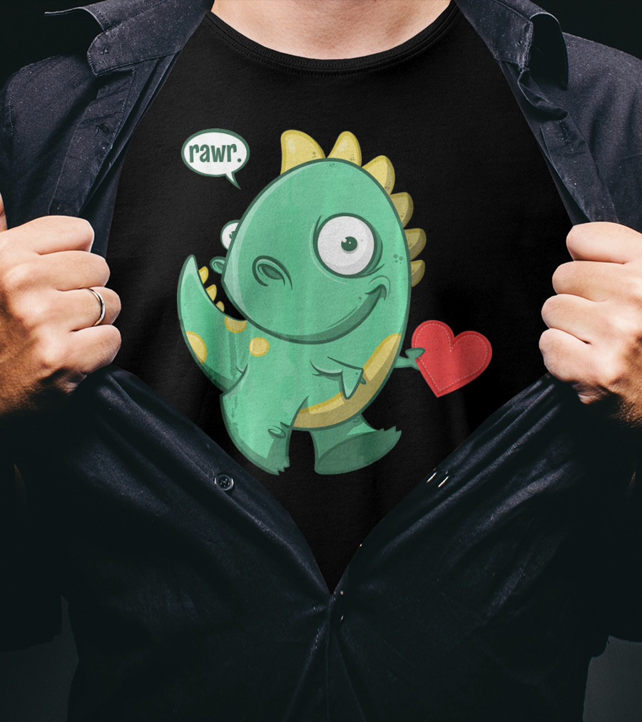 RAWR Dinosaur Holding Heart Valentines Day T-Shirt