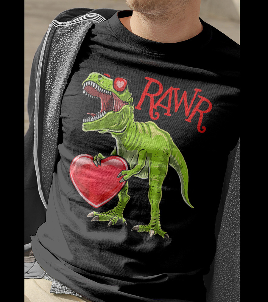 Rawr Valentine's Day T-Rex Dinosaur With Heart T-Shirt