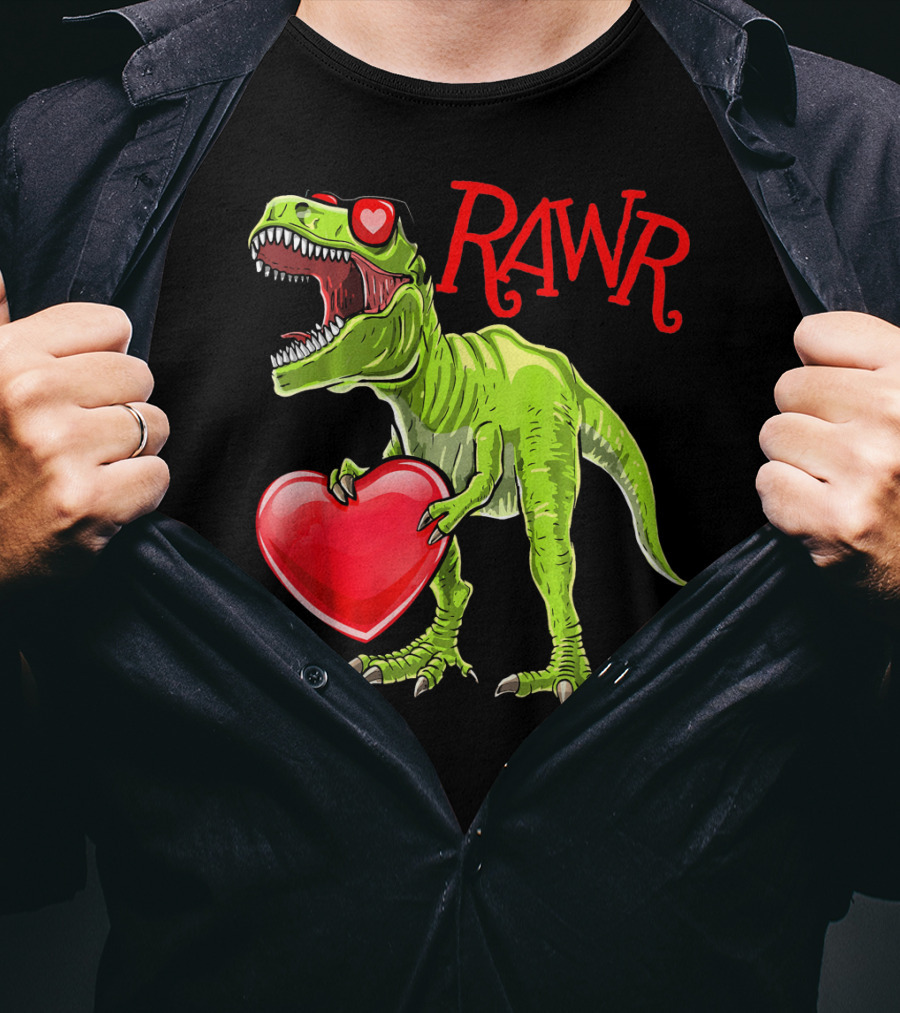 Rawr Valentine's Day T-Rex Dinosaur With Heart T-Shirt