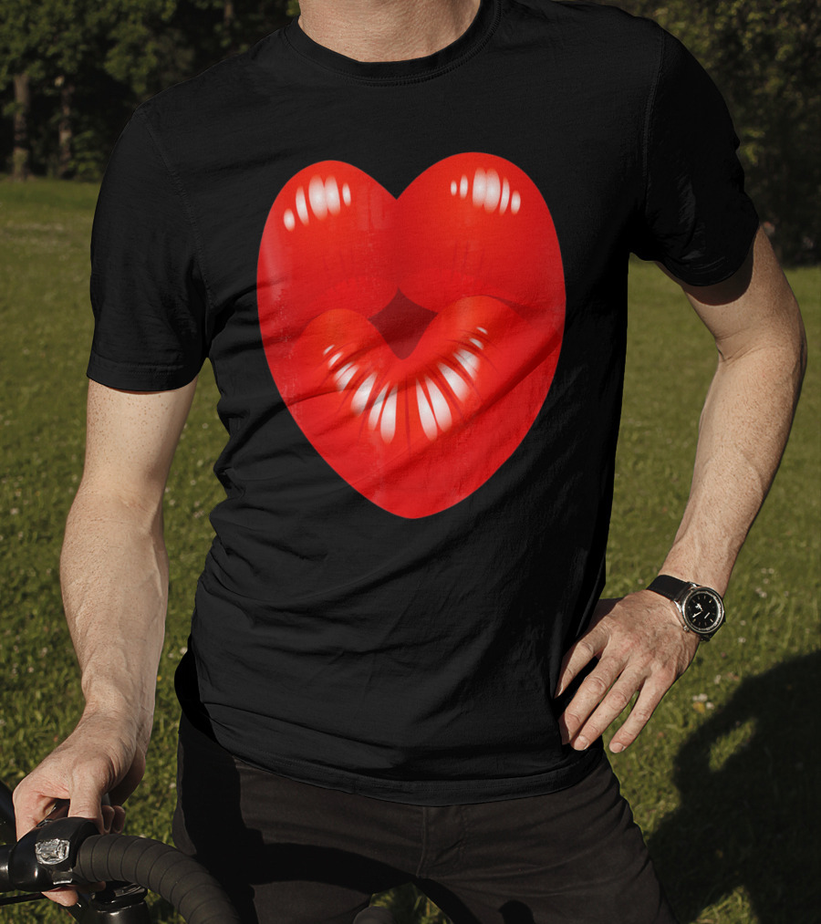 Red Lips Heart Kiss Kisses Valentine T-Shirt