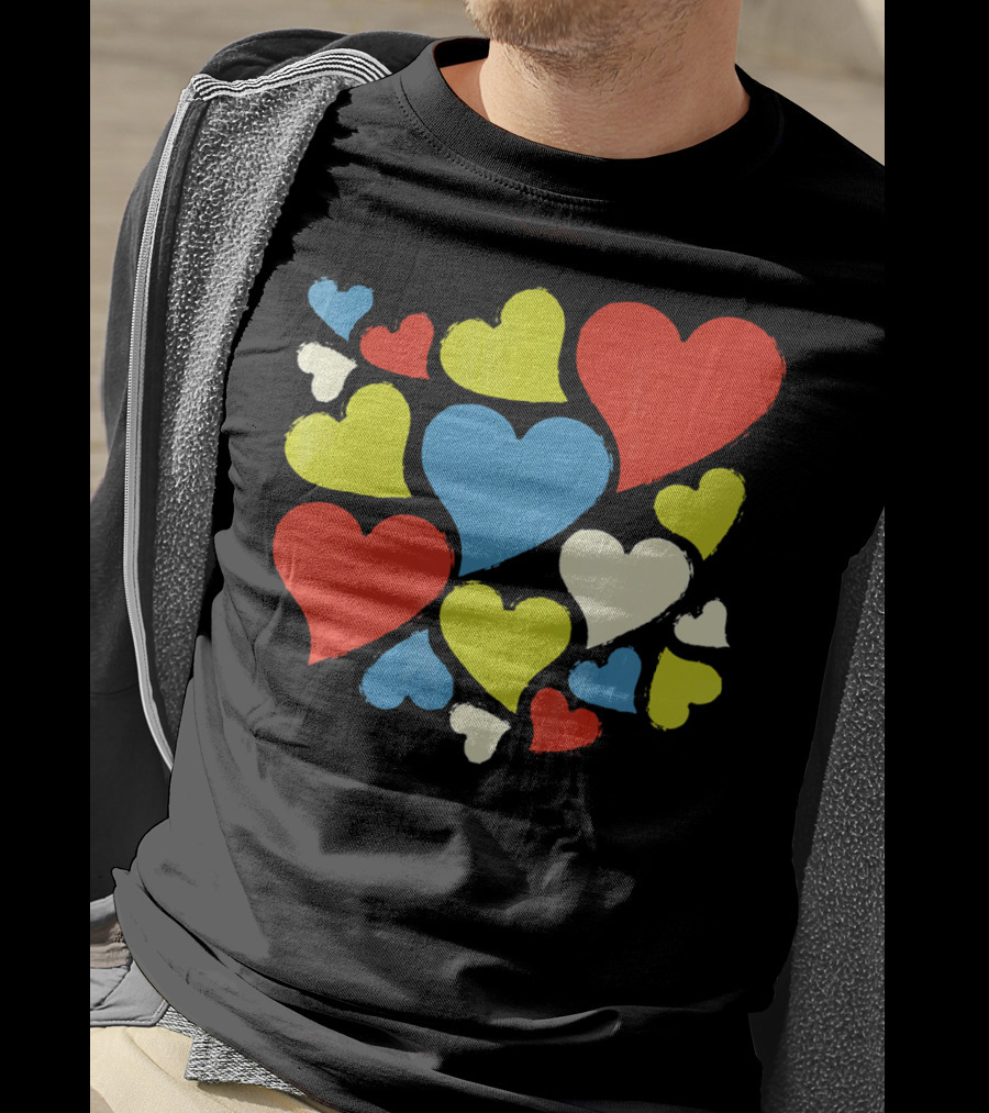 Retro Multicolor Hearts For Valentine's Day T-Shirt