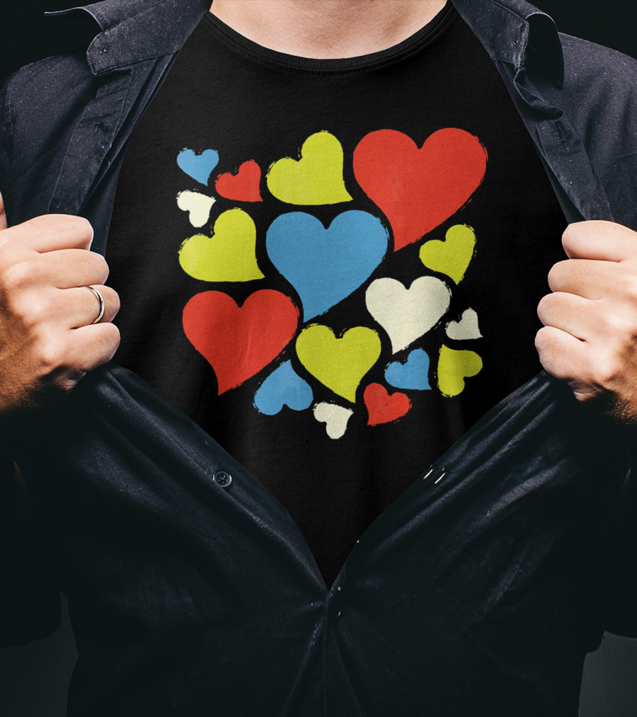 Retro Multicolor Hearts For Valentine's Day T-Shirt