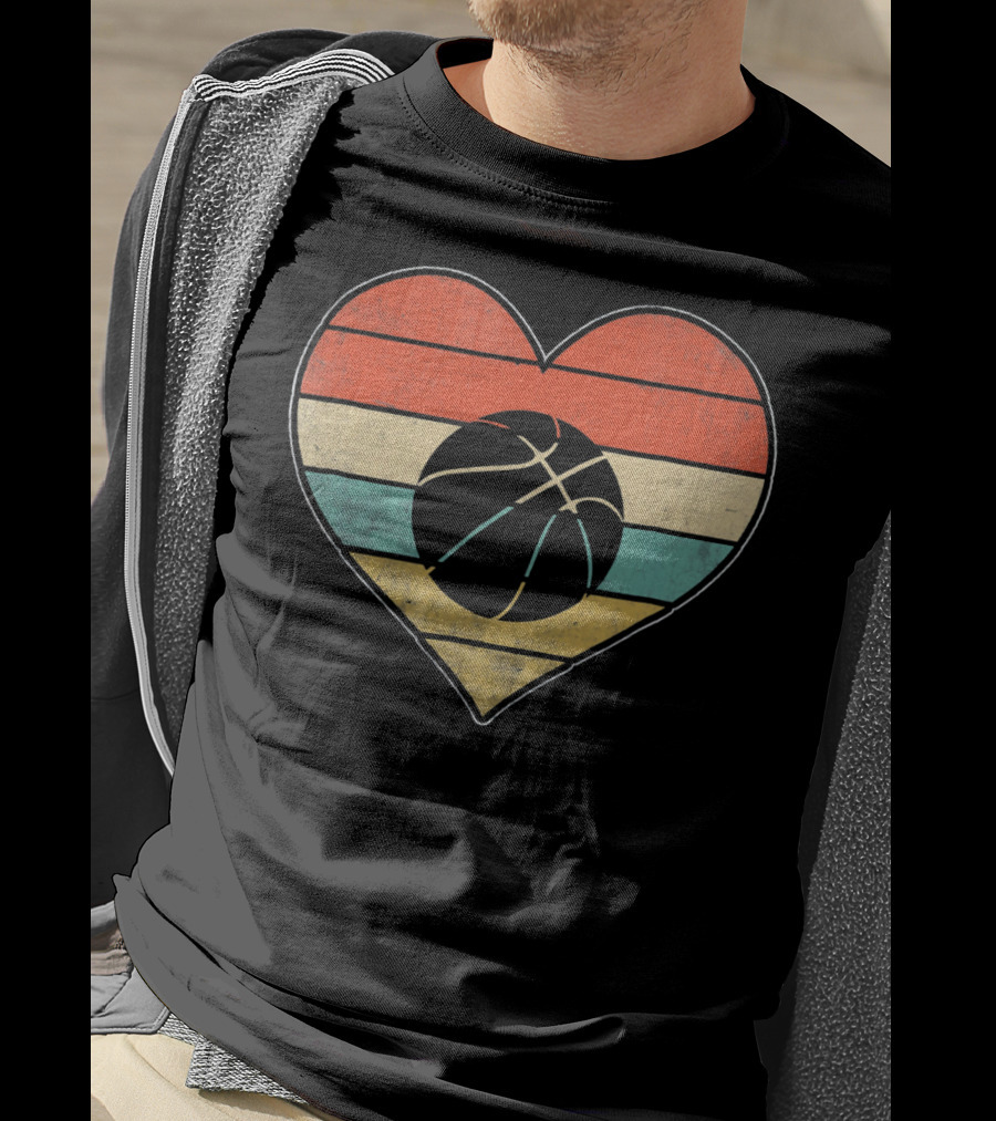 Retro Vintage Striped Heart Basketball Valentine T-Shirt