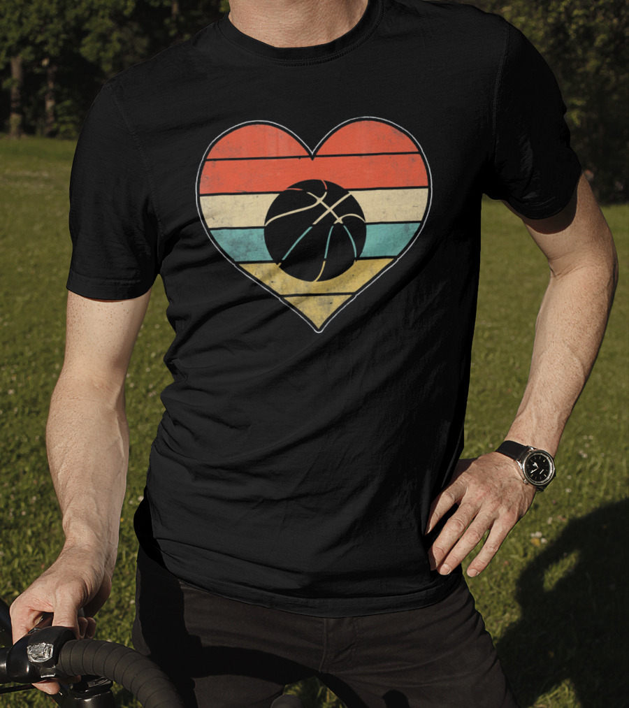 Retro Vintage Striped Heart Basketball Valentine T-Shirt