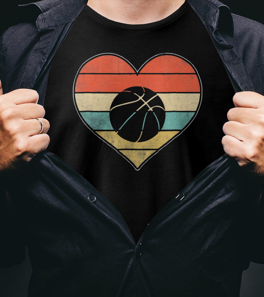 Retro Vintage Striped Heart Basketball Valentine T-Shirt