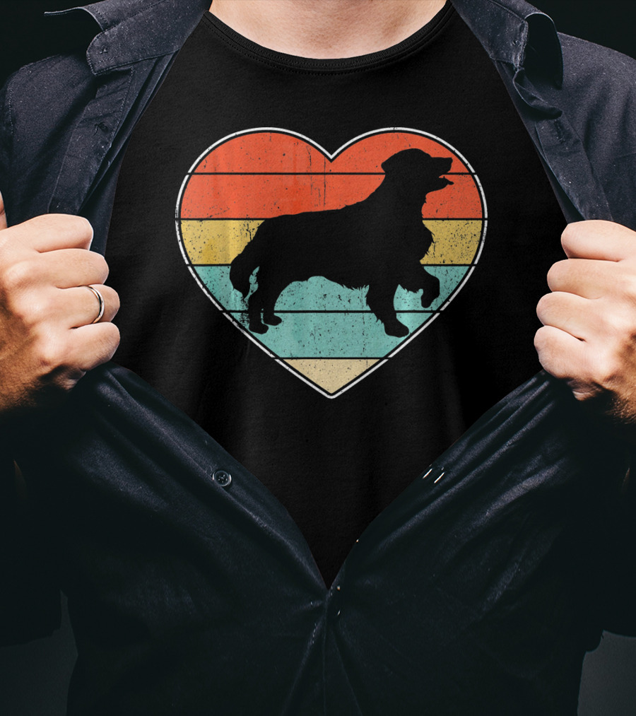 Retro Vintage Golden Retriever Silhouette Heart T-Shirt
