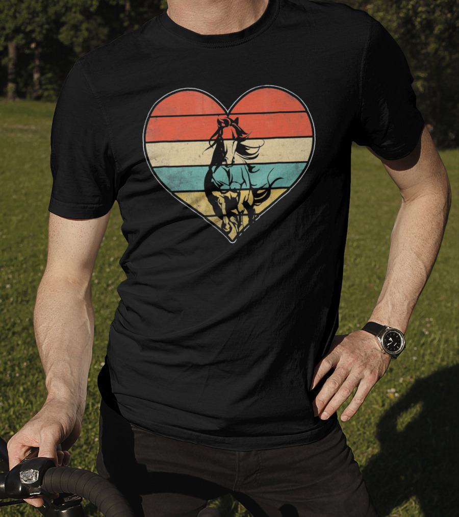 Vintage Retro Horse Heart Valentine's Day Stripes T-Shirt