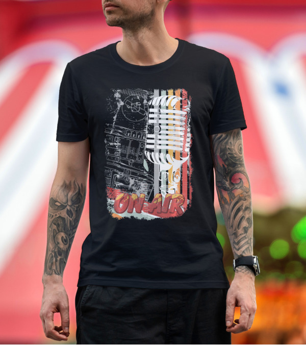 Premium T-Shirt: Retro Vintage Microphone On Air Broadcast Stripes T-Shirt Retro Vintage Microphone On Air Broadcast Stripes T-Shirt