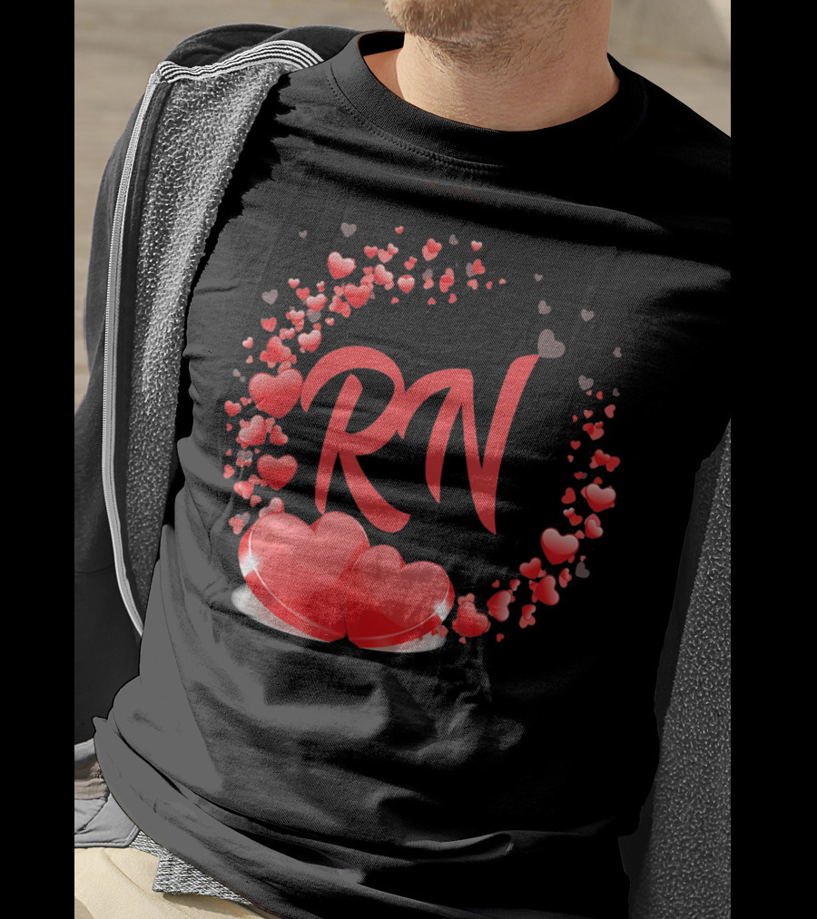 RN Heart Nurses Valentines Day Love Hearts T-Shirt