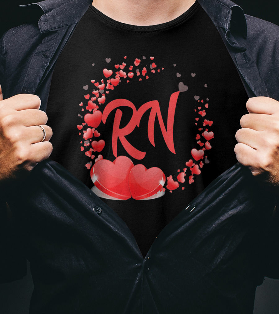 RN Heart Nurses Valentines Day Love Hearts T-Shirt