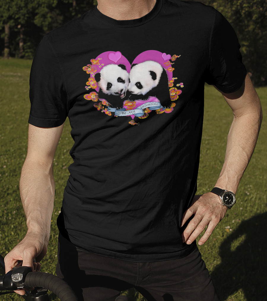 Be My Valentine Robert Campbell Panda Heart Pink Flowers T-Shirt