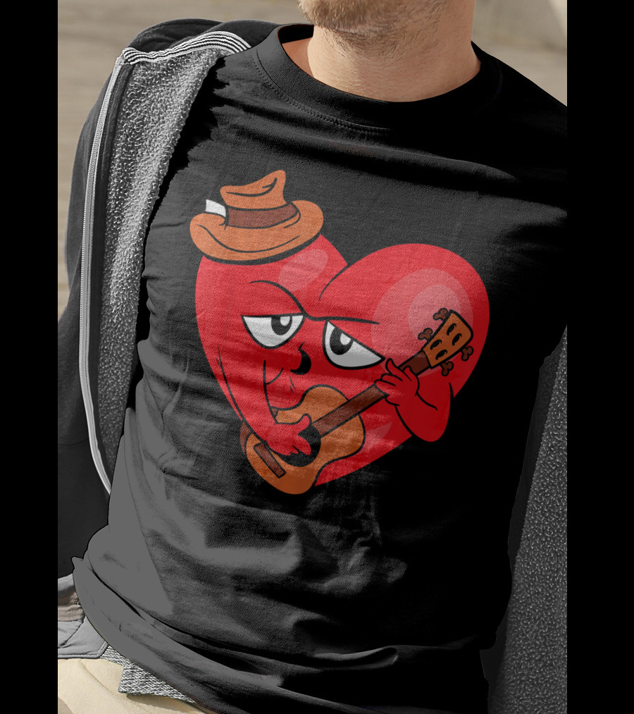 Heart Playing Guitar With Cowboy Hat Valentine's Day T-Shirt