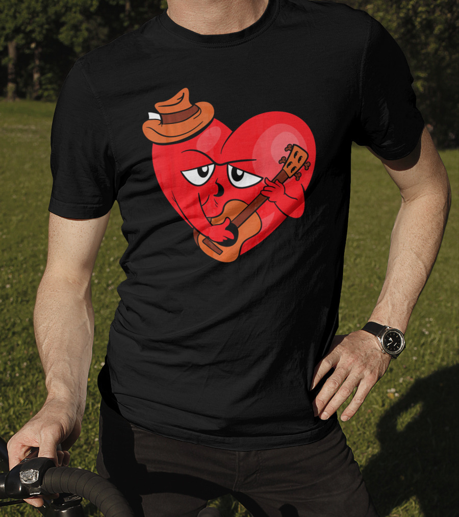Heart Playing Guitar With Cowboy Hat Valentine's Day T-Shirt