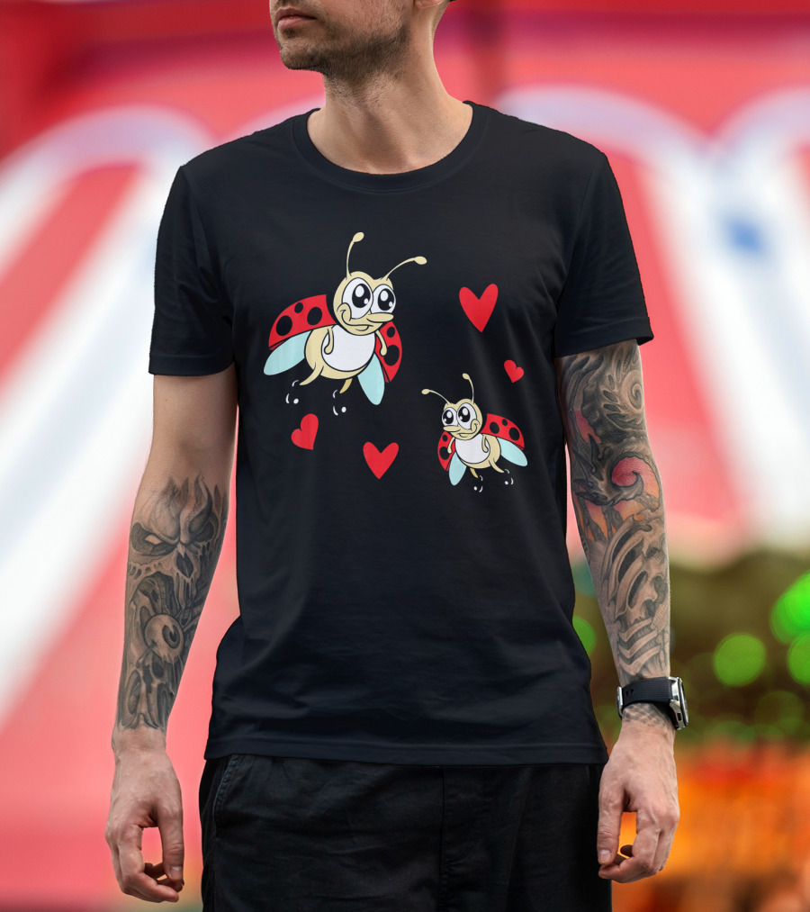 Romantic Valentine's Day Ladybug Couple with Hearts T-Shirt