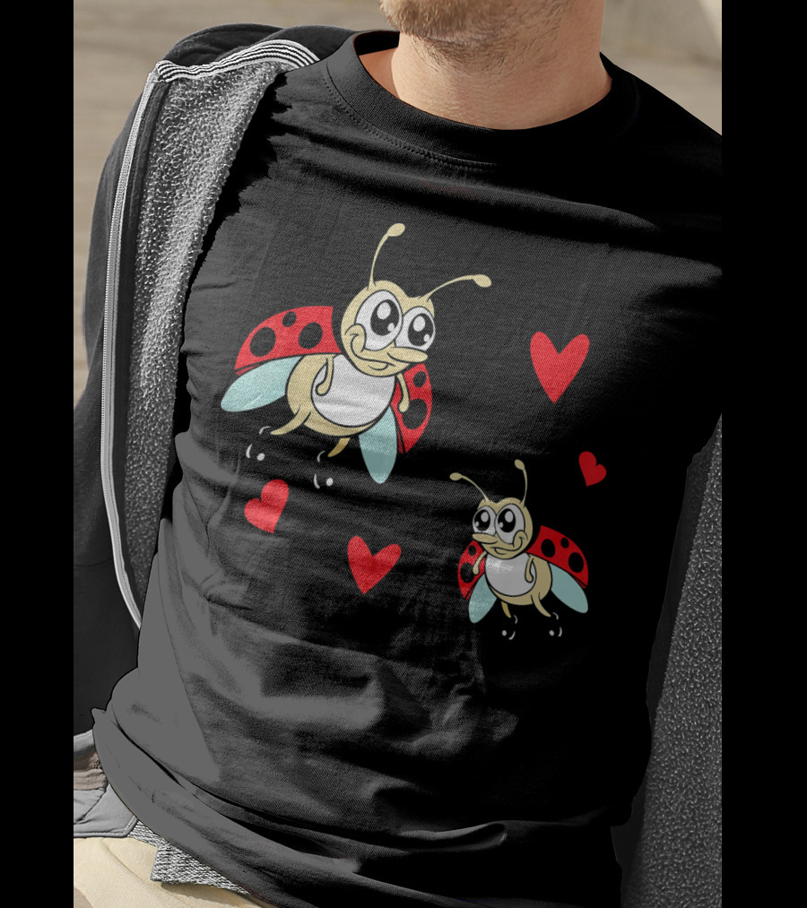 Romantic Valentine's Day Ladybug Couple With Hearts T-Shirt