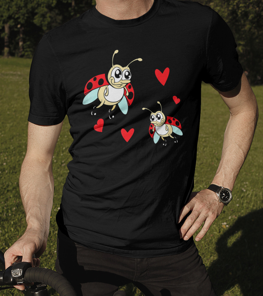 Romantic Valentine's Day Ladybug Couple With Hearts T-Shirt