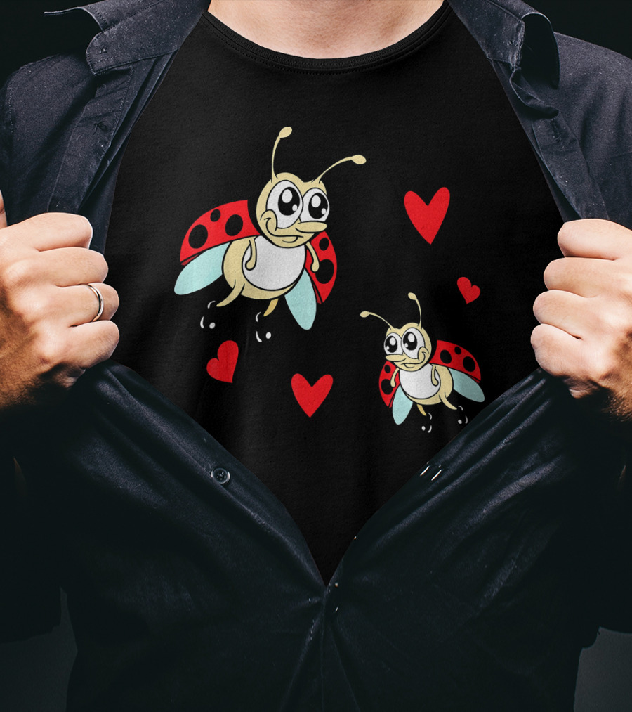 Romantic Valentine's Day Ladybug Couple With Hearts T-Shirt