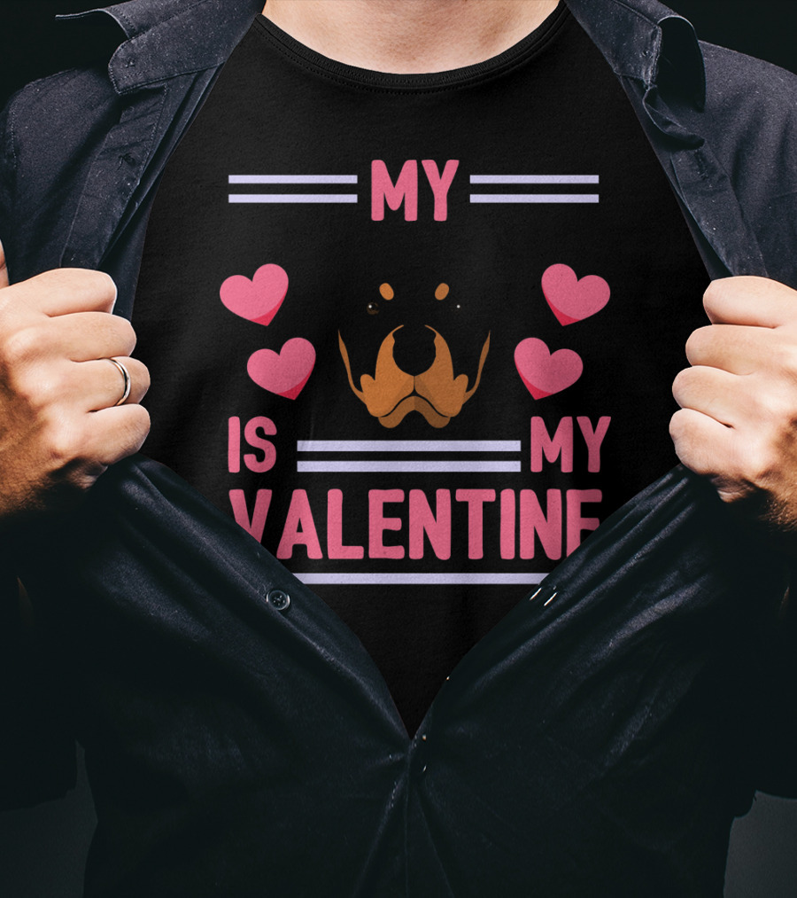 Rottweiler My Dog Is My Valentine Hearts T-Shirt