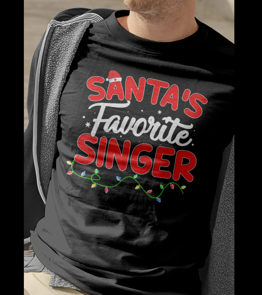 Santa's Favorite Singer Christmas Lights Festive Hat T-Shirt