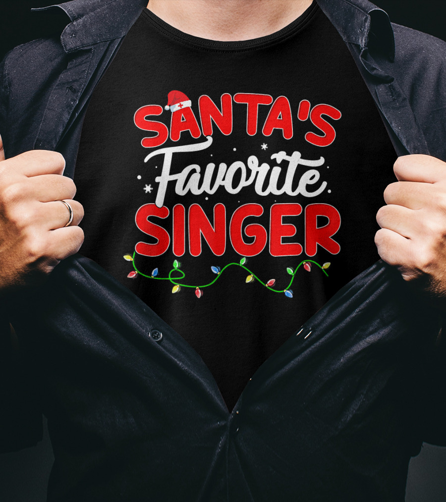 Santa's Favorite Singer Christmas Lights Festive Hat T-Shirt