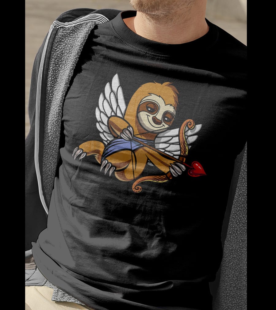Sloth Cupid With Heart Arrow Valentines Day Love T-Shirt