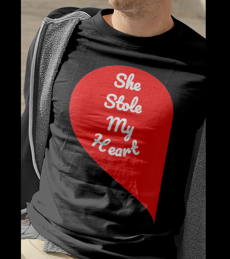 She Stole My Heart Valentine's Day Red Heart Drop Shaped T-Shirt