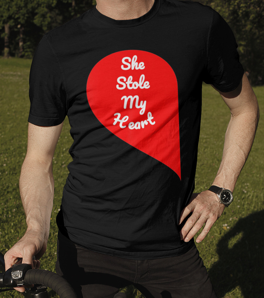 She Stole My Heart Valentine's Day Red Heart Drop Shaped T-Shirt