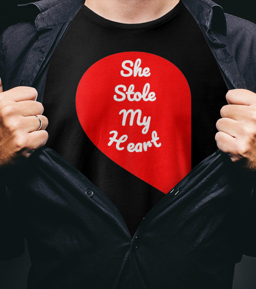 She Stole My Heart Valentine's Day Red Heart Drop Shaped T-Shirt