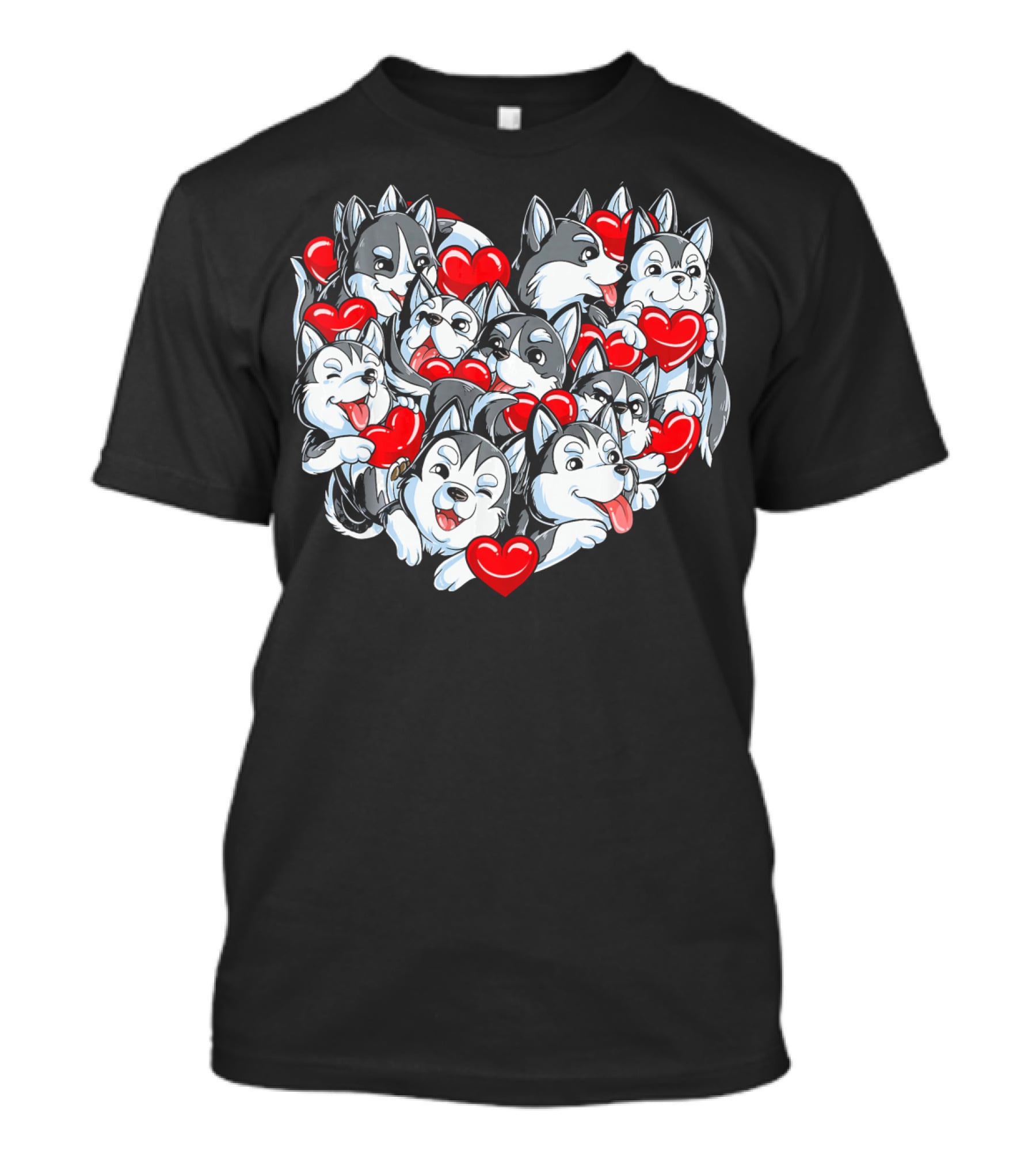 Siberian Husky Heart With Red Valentine Hearts T-Shirt