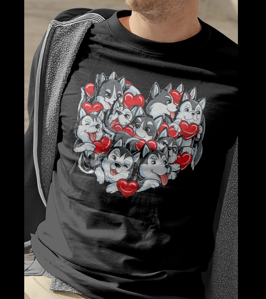 Siberian Husky Heart With Red Valentine Hearts T-Shirt
