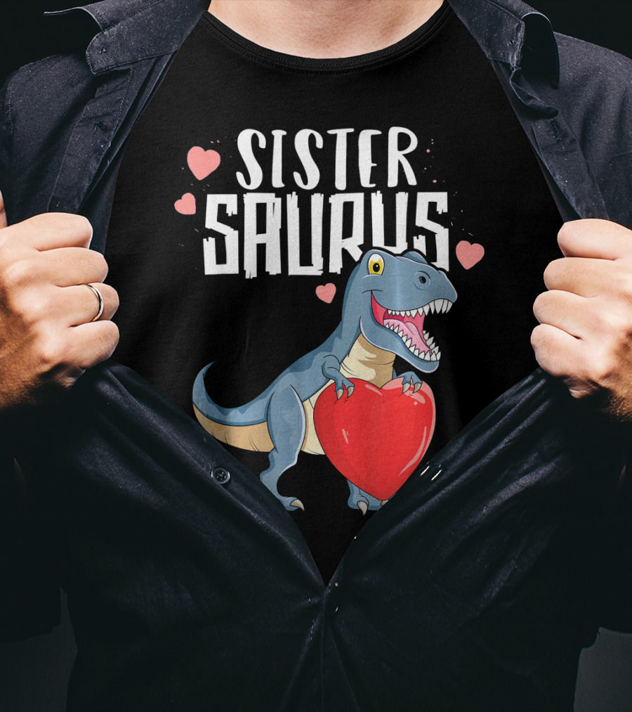Sister Saurus Valentines Dinosaur Holding Heart T-Shirt