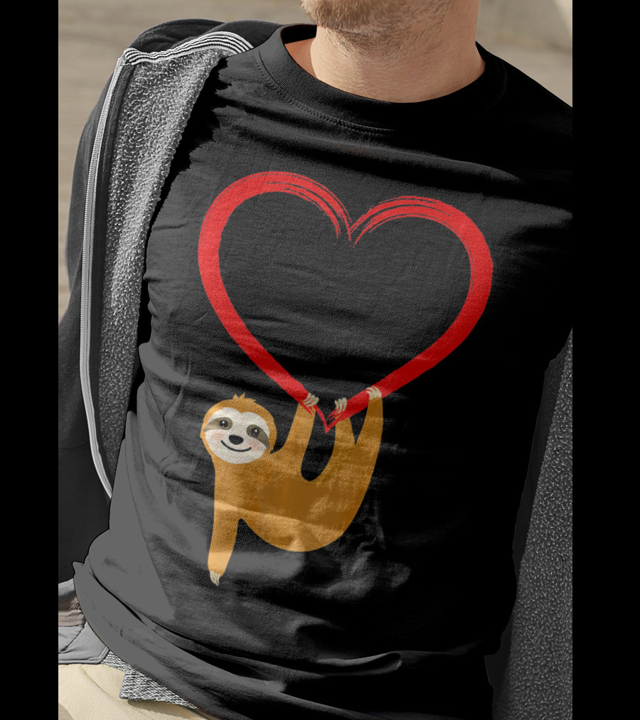 Valentines Day Sloth Hanging On Heart T-Shirt