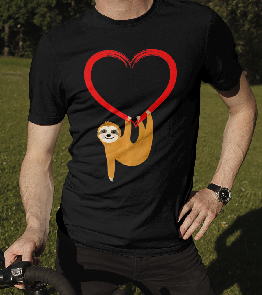 Valentines Day Sloth Hanging On Heart T-Shirt