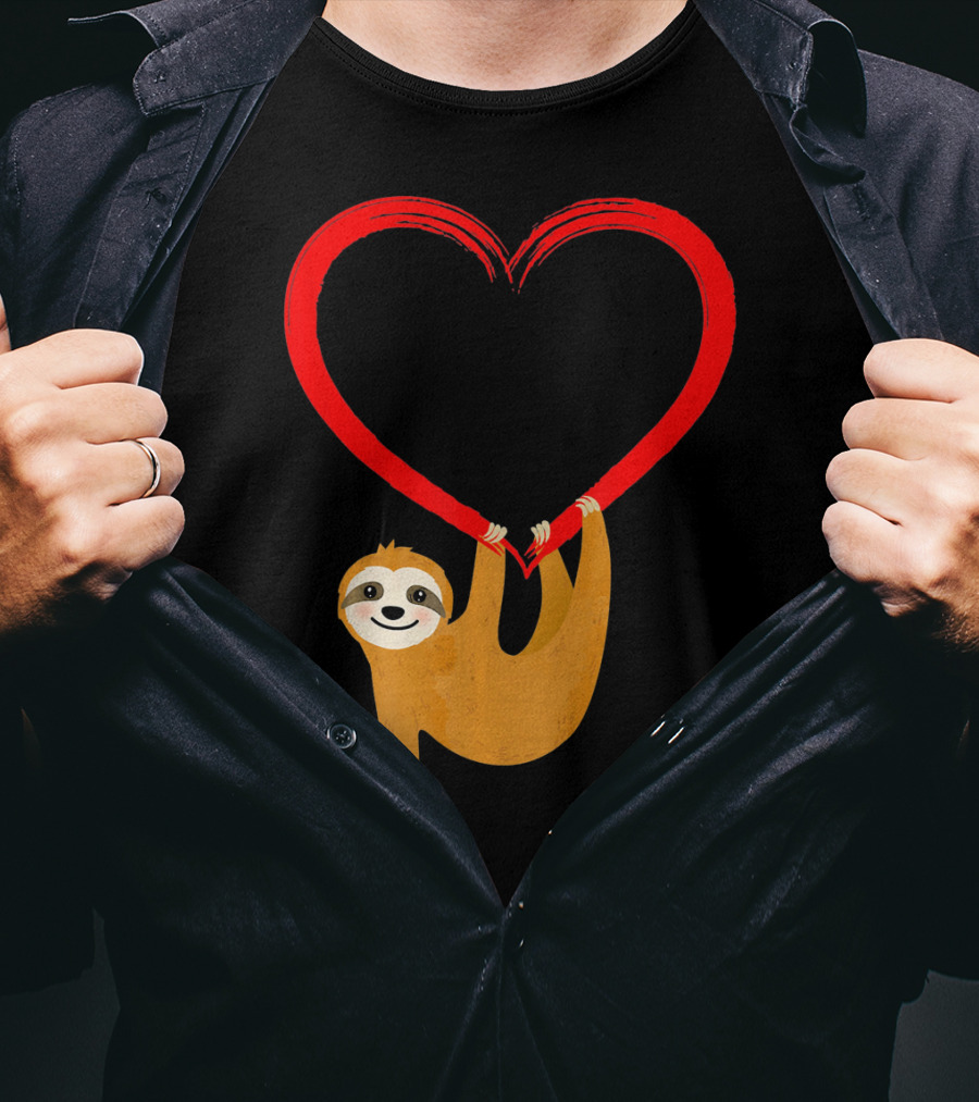 Valentines Day Sloth Hanging On Heart T-Shirt