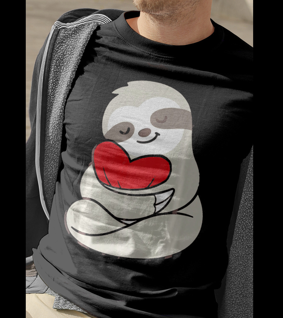 Sloth Hugging Heart Love Valentines T-Shirt