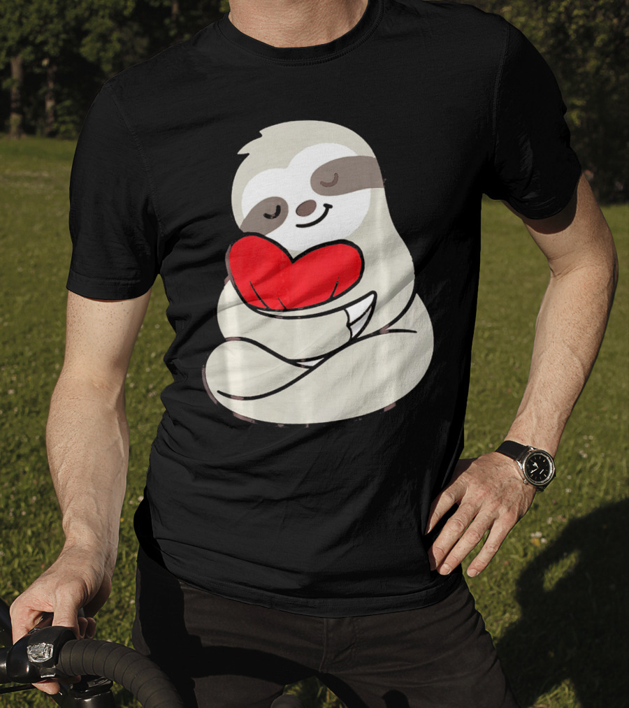 Sloth Hugging Heart Love Valentines T-Shirt