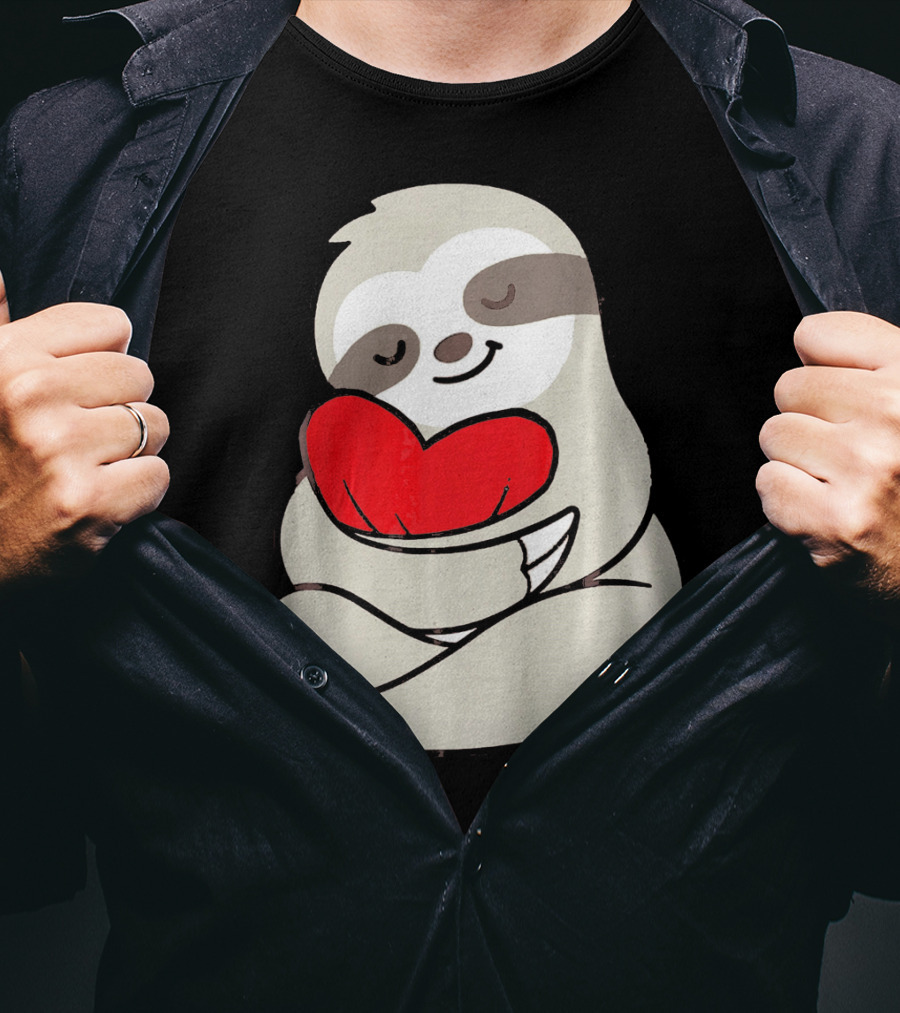 Sloth Hugging Heart Love Valentines T-Shirt