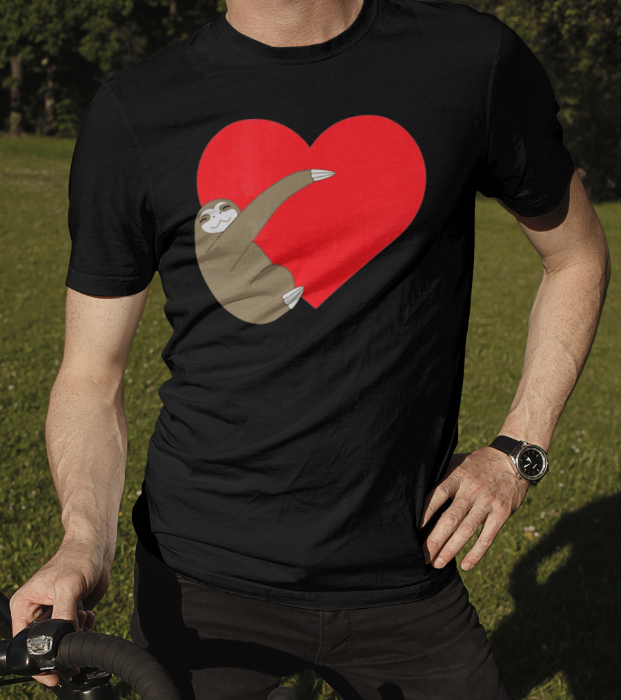 Sloth Hugging Heart Cute Pocket Va T-Shirt